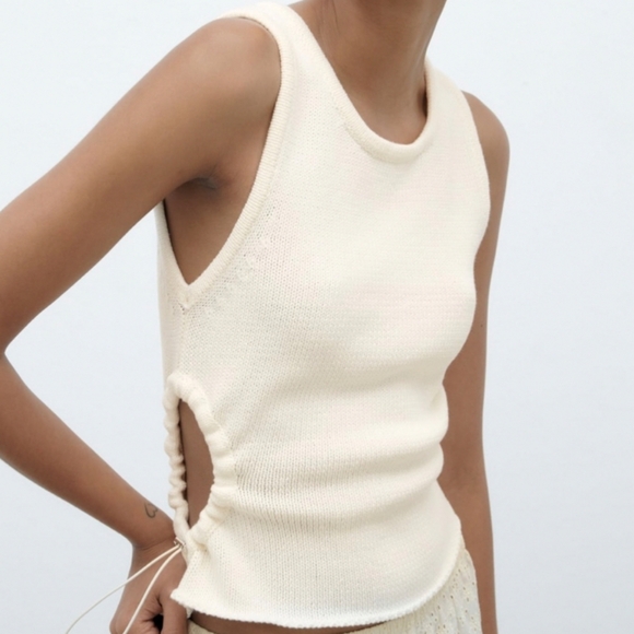 Zara Tops - Zara Cream Side Cut Out Sleeveless Knit Top